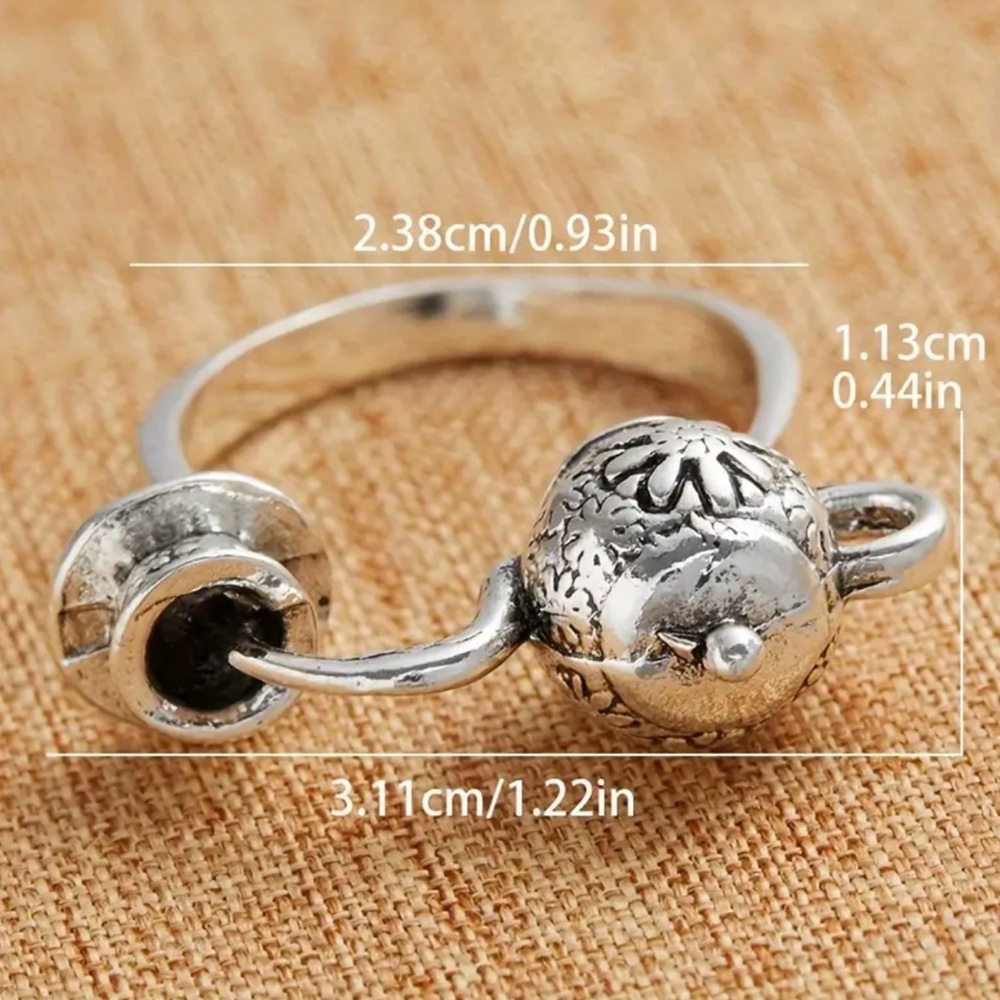 🫖 Alice in Wonderland Inspired Teapot Tea Party Alloy Statement Ring Size 8 - Picture 8 of 10